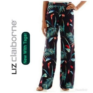 New! Liz Claiborne Navy Multi Colored Topical Pant